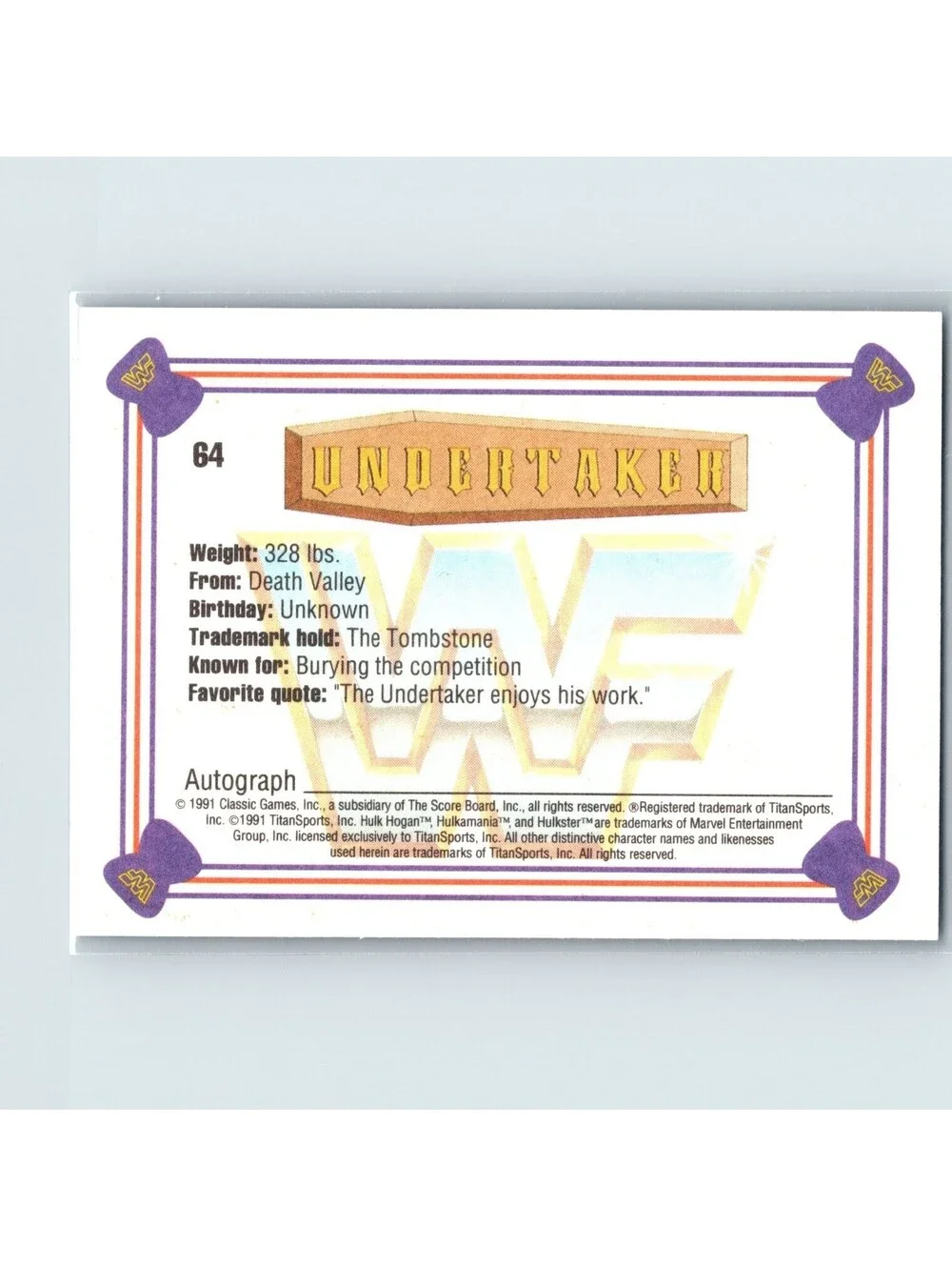 1991 Classic WWF The Undertaker RC #64